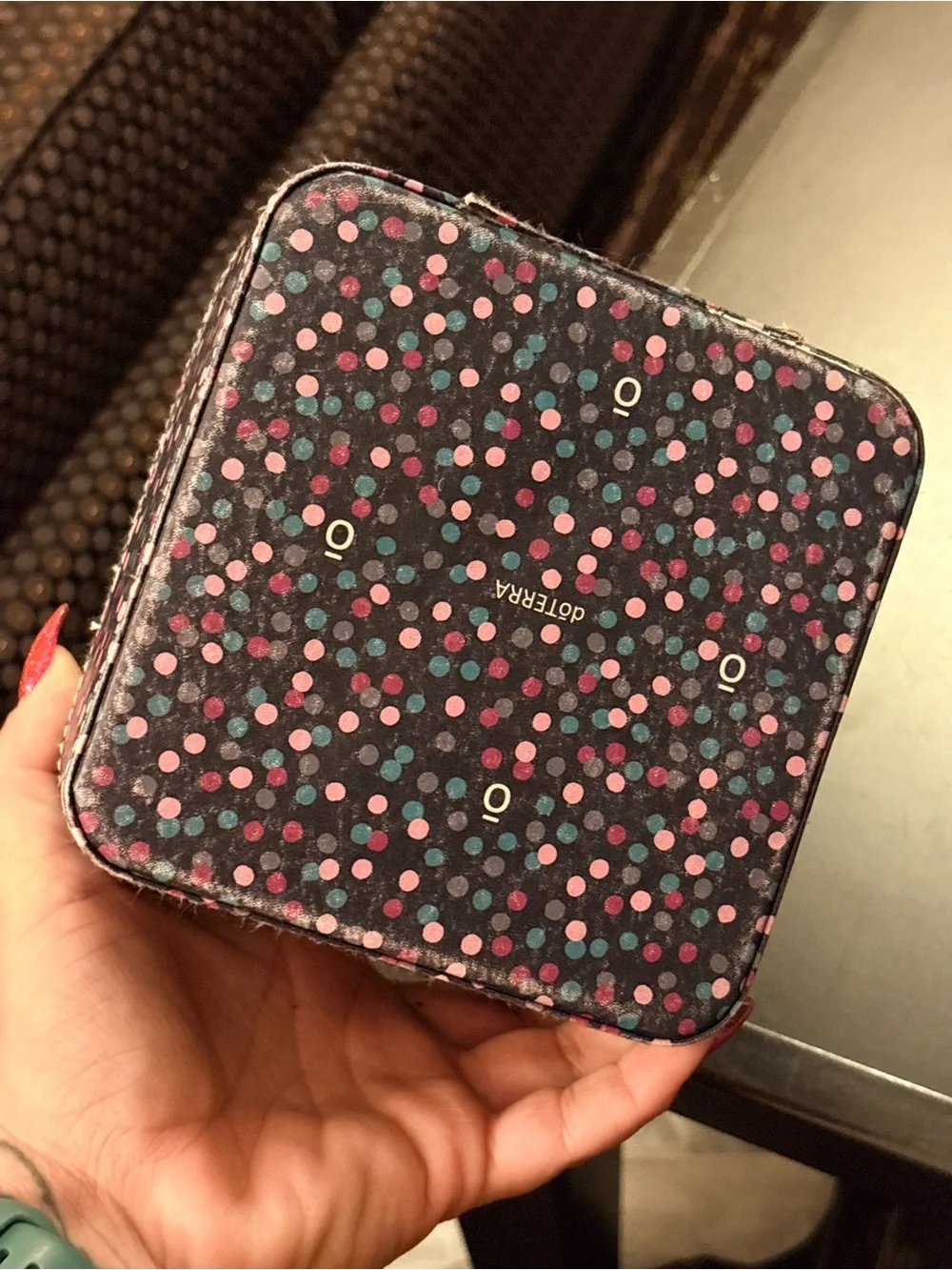 Doterra Navy Cosmetic Case with Pink and Light Blue Polka Dots